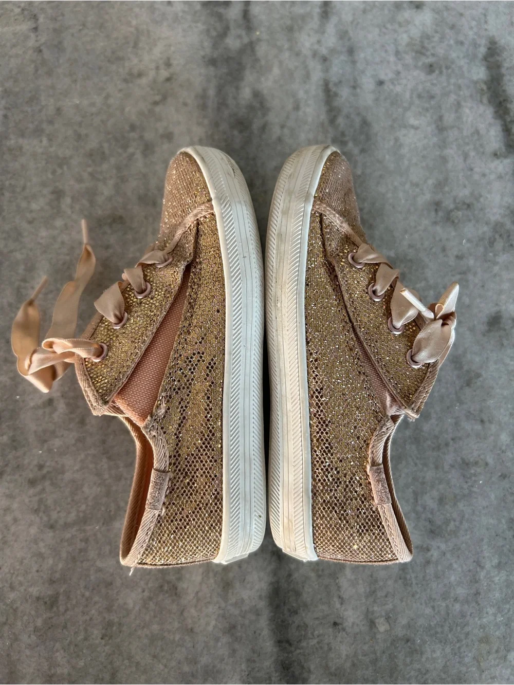 Keds Kids Pink Gold Glitter Ribbon Lace Sneakers Size 10